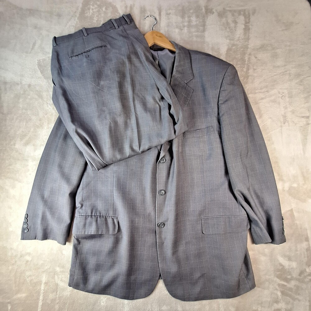 Vilanto Uomo Suit Mens 48 43x29 Gray Check 2 Piece 3 Button Ventless Classic